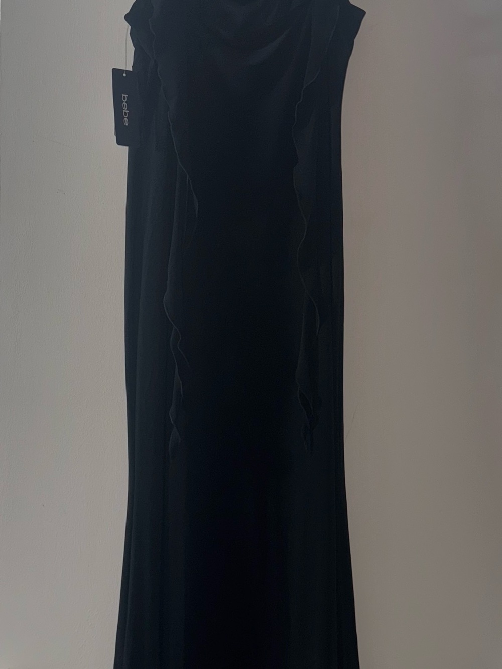 bebe Black Sleeveless Ruffle-Trim Maxi Gown